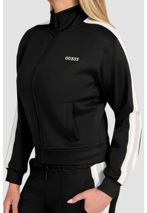 Guess - GUESS Czarna damska rozpinana bluza z lampasami Yarrow, Rozmiar M. Kolor: czarny
