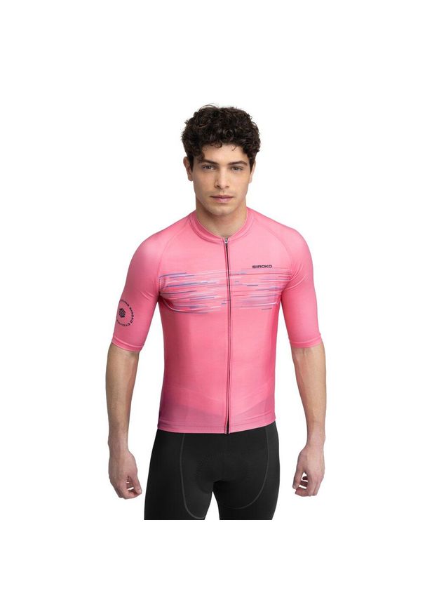SIROKO - Męska koszulka rowerowa z krótkim rękawem Kolarstwo Siroko M2 Toscano. Kolor: różowy, pomarańczowy, wielokolorowy. Materiał: jersey. Długość rękawa: krótki rękaw. Długość: krótkie. Sport: kolarstwo