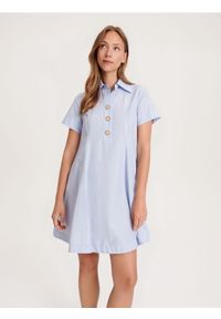 Reserved - Sukienka mini - jasnoniebieski. Kolor: niebieski. Materiał: bawełna, tkanina. Długość: mini