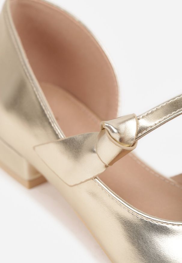 Born2be - Złote Płaskie Czółenka Vices ze Skórzaną Wkładką Ozdobione Supełkiem Liliarie. Okazja: na co dzień. Kolor: złoty. Materiał: skóra. Wzór: aplikacja. Styl: elegancki, klasyczny, casual