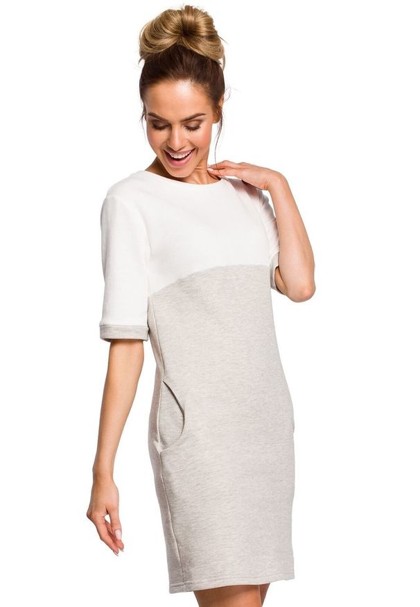 MOE - Multikolorowa pastelowa bawełniana dresowa sukienka. Materiał: bawełna, dresówka. Typ sukienki: proste, dopasowane