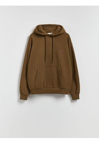 Reserved - Bluza z aplikacją na plecach - ciemnozielony. Kolor: zielony. Materiał: dzianina, bawełna. Wzór: aplikacja