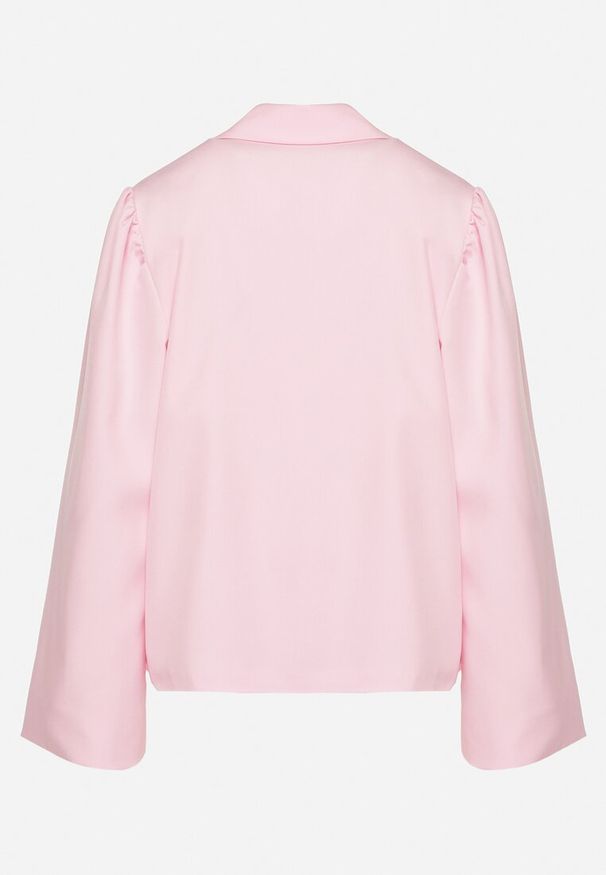 Born2be - Różowa Marynarka z Szerokimi Rękawami i Asymetrycznym Wiązaniem Sanessia. Kolor: różowy. Materiał: jeans. Styl: elegancki