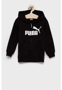 Puma bluza dziecięca kolor czarny z kapturem. Okazja: na co dzień. Typ kołnierza: kaptur. Kolor: czarny. Materiał: dzianina. Styl: casual