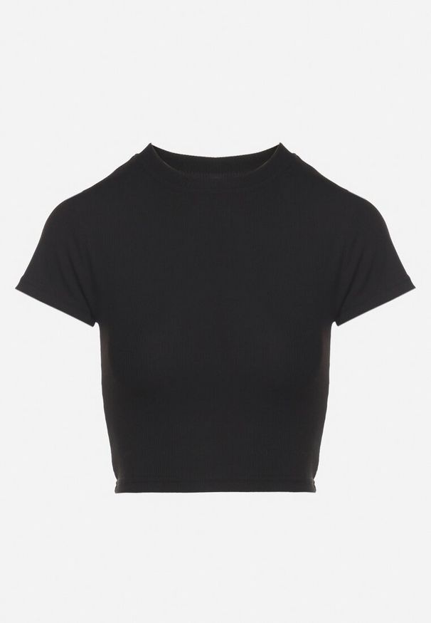 Born2be - Czarny T-shirt z Prążkowanego Materiału o Krótkim Kroju Telunna. Okazja: na spacer, na co dzień. Kolor: czarny. Materiał: prążkowany, materiał. Długość: krótkie. Styl: casual, klasyczny