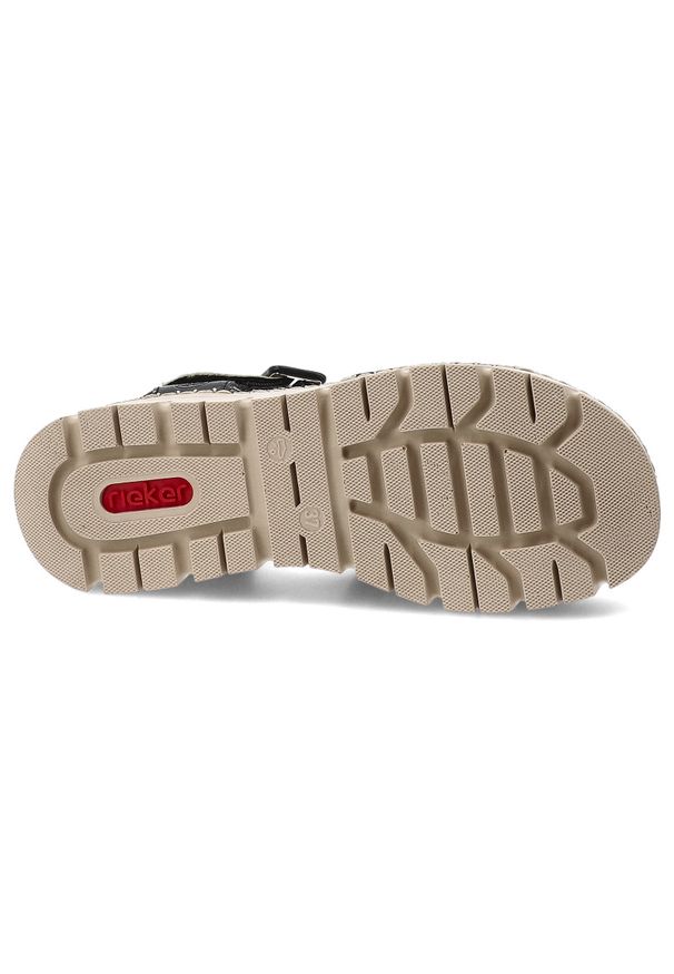 Sandały damskie Rieker, cholewka ze skóry ekologicznej z ozdobnymi paskami i motywem zwierzęcym regulowane zapięcie na sprzączkę, multi, V1063-90. Okazja: na co dzień, na spacer. Zapięcie: pasek. Kolor: beżowy. Materiał: skóra ekologiczna. Wzór: motyw zwierzęcy. Sezon: lato. Styl: wakacyjny, casual, elegancki