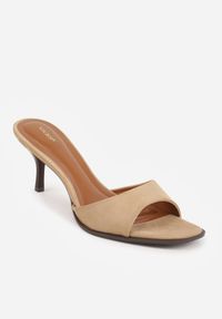 Born2be - Beżowe Minimalistyczne Klapki na Szpilce VICES z Imitacji Zamszu Fodita. Okazja: na co dzień. Kolor: beżowy. Materiał: zamsz. Obcas: na szpilce. Styl: casual, elegancki. Wysokość obcasa: średni #2