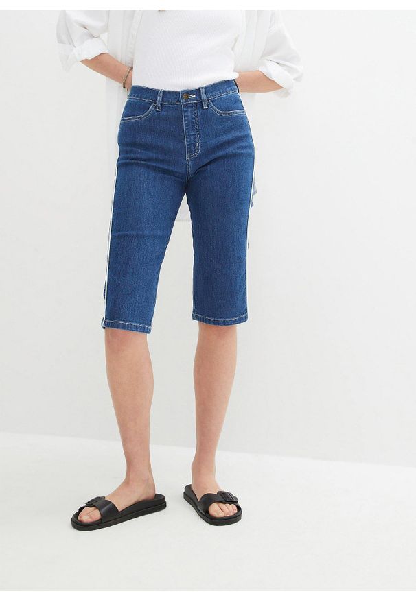 bonprix - Bermudy dżinsowe ze stretchem. Kolor: niebieski