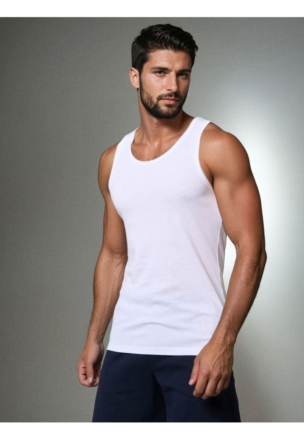 Sinsay - Bawełniany tank top - biały. Kolor: biały. Materiał: bawełna