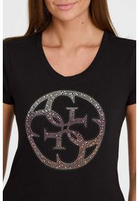 Guess - GUESS Czarny damski t-shirt 4G LOGO TEE, Rozmiar S. Kolor: czarny
