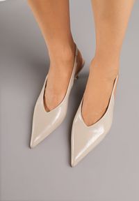 Renee - Beżowe Czółenka Slingback na Obcasie Typu Kaczuszka Latorra. Okazja: na co dzień. Zapięcie: sprzączka. Kolor: beżowy. Wzór: ażurowy. Obcas: na obcasie. Styl: casual, elegancki. Wysokość obcasa: średni #3