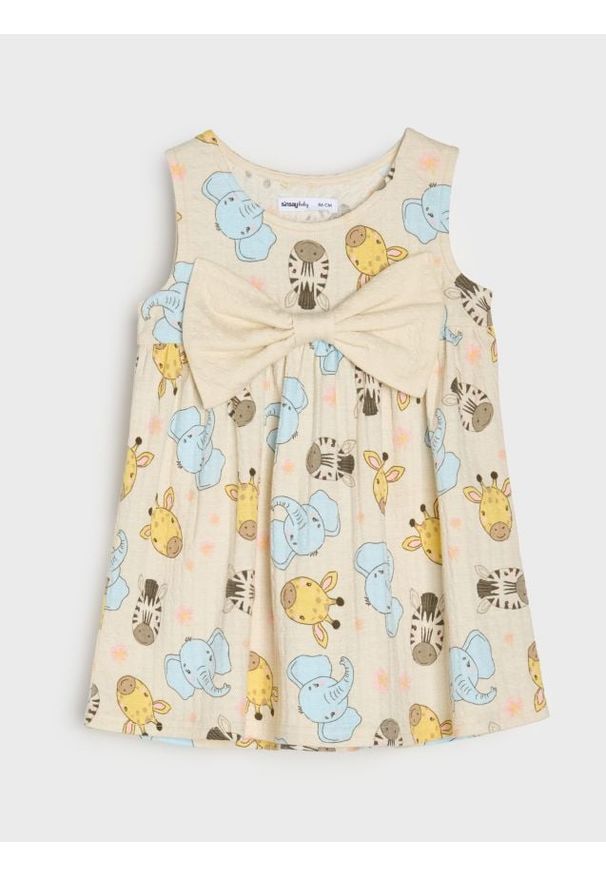 Sinsay - Sukienka babydoll z ozdobną kokardą - kremowy. Kolor: kremowy