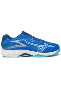 Damskie buty halowe Mizuno Thunder Blade Z. Zapięcie: sznurówki. Kolor: biały, niebieski, wielokolorowy. Materiał: syntetyk, materiał. Szerokość cholewki: normalna. Sport: siatkówka