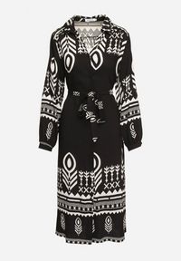 Born2be - Czarna Sukienka Koszulowa w Etno Wzór z Paskiem Avierira. Okazja: na co dzień. Kolor: czarny. Materiał: materiał, wiskoza. Typ sukienki: koszulowe. Styl: etno #6