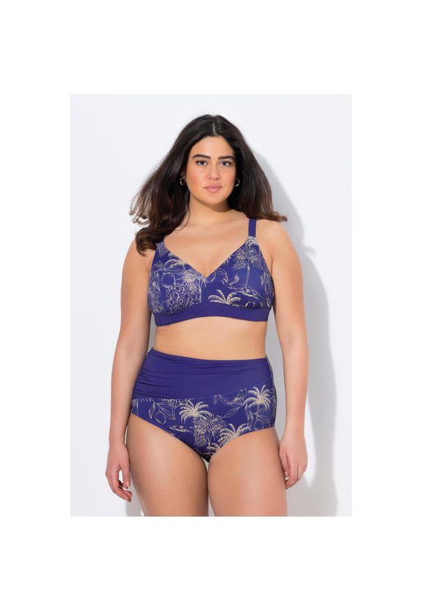 ULLA POPKEN - Damskie Bikini palmy bez miękkich miseczek regulowane ramiączka z recyklingu. Kolekcja: plus size. Kolor: niebieski. Materiał: poliester, elastan, poliamid, materiał