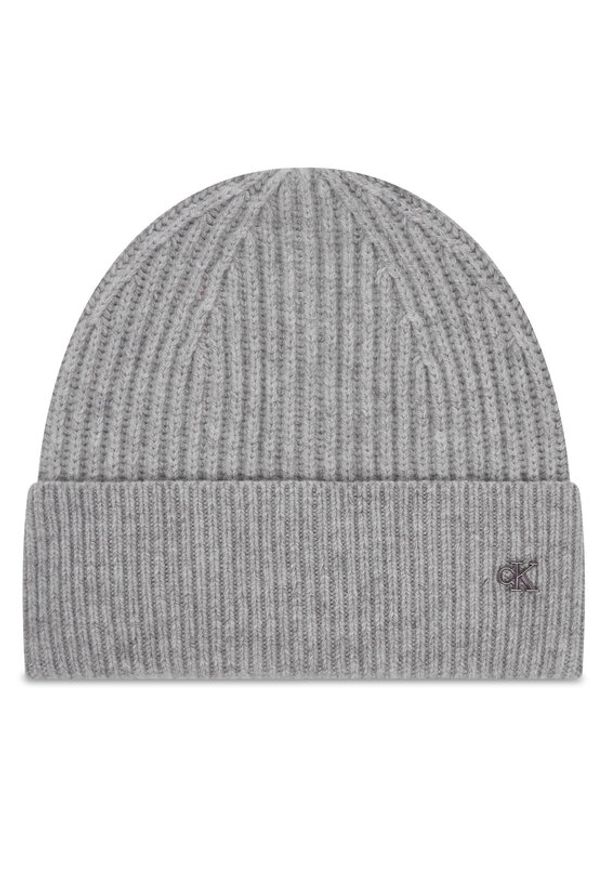 Calvin Klein Czapka Ck Metal Wool Beanie LV04D8032G Szary. Kolor: szary. Materiał: wełna