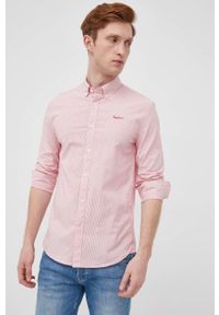 Pepe Jeans koszula PENZANCE D męska kolor różowy slim z kołnierzykiem button-down. Typ kołnierza: button down. Kolor: różowy. Materiał: tkanina