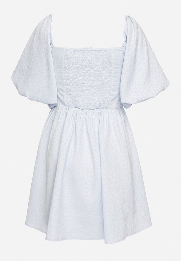 Born2be - Niebieska Sukienka Rozkloszowana z Bufiastymi Rękawami i Kwadratowym Dekoltem Galzemis. Okazja: na co dzień. Typ kołnierza: dekolt kwadratowy. Kolor: niebieski. Styl: klasyczny, casual, elegancki