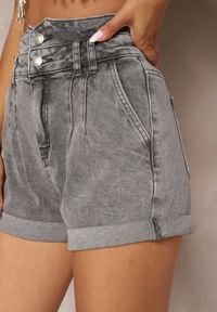 Renee - Szare Szorty Denimowe High Waist z Bawełny Pemorea. Stan: podwyższony. Kolor: szary. Materiał: bawełna. Sezon: lato #4