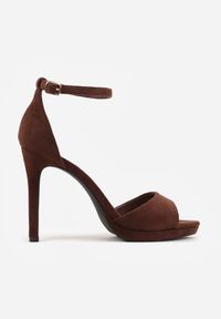Born2be - Brązowe Sandały na Szpilce z Imitacji Zamszu z Paskiem wokół Kostki Fecili. Okazja: na spotkanie biznesowe, do pracy. Zapięcie: pasek. Kolor: brązowy. Materiał: zamsz. Obcas: na szpilce. Styl: biznesowy, elegancki #7