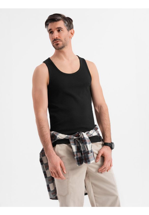 Ombre Clothing - Bawełniana męska koszulka basic na ramiączkach – czarna V3 - Rozmiar: XL. Kolor: czarny. Materiał: bawełna. Długość rękawa: na ramiączkach. Sezon: lato