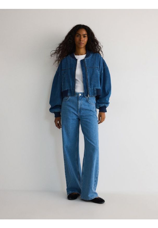 Reserved - Jeansy wide leg - niebieski. Kolor: niebieski