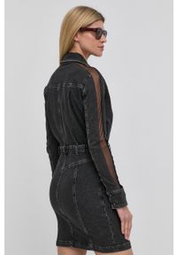 Patrizia Pepe sukienka jeansowa kolor szary mini dopasowana. Kolor: szary. Materiał: jeans. Długość rękawa: długi rękaw. Typ sukienki: dopasowane. Długość: mini #2