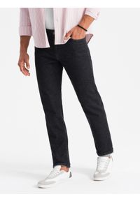 Ombre Clothing - Klasyczne męskie spodnie jeansowe REGULAR FIT – czarne V2. Okazja: na co dzień. Kolor: czarny. Materiał: jeans. Wzór: aplikacja. Sezon: lato. Styl: klasyczny