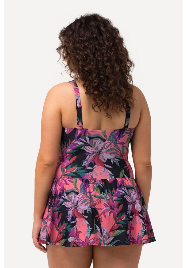 ULLA POPKEN - Damska Sukienka Kąpielowa liście miękkie miseczki. Kolekcja: plus size. Kolor: czarny. Materiał: elastan, poliamid, materiał