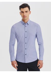 Pako Lorente - PAKO LORENTE – Granatowa dzianinowa koszula w pepitkę. Kolor: niebieski. Materiał: dzianina. Długość rękawa: długi rękaw. Długość: długie #1