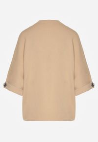 Born2be - Beżowy Sweter Ozdobiony na Rękawach Cyrkoniami Aletusa. Okazja: na co dzień. Kolor: beżowy. Materiał: jeans. Wzór: aplikacja. Styl: casual, elegancki #7