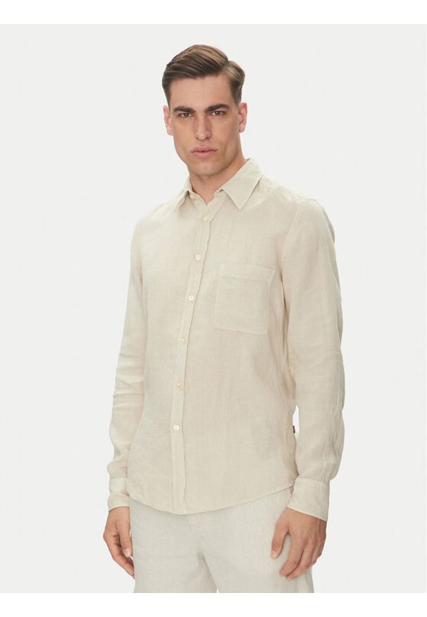 BOSS Koszula 50537381 Beżowy Regular Fit. Kolor: beżowy. Materiał: len