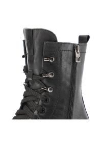 Czarne Botki Nessi Skórzane Buty Damskie. Zapięcie: sznurówki. Kolor: czarny. Materiał: skóra. Styl: elegancki #4