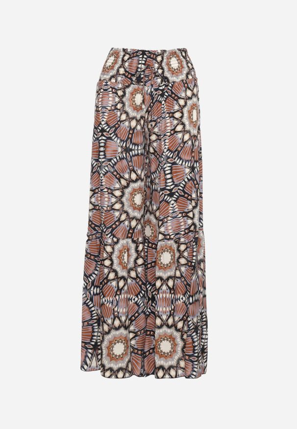 Renee - Brązowe Spodnie Typu Palazzo z Wiskozy High Waist z Gumką w Pasie Bistalia. Okazja: na co dzień. Stan: podwyższony. Kolor: brązowy. Materiał: wiskoza. Długość: długie. Styl: wizytowy, casual