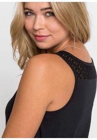 bonprix - Sukienka T-shirtowa z bawełny z koronką. Kolor: czarny. Materiał: bawełna, koronka. Wzór: koronka #2