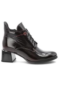 Bordowe Botki Armodo Lakierowane Obuwie Damskie. Okazja: na co dzień. Kolor: czerwony. Materiał: lakier. Obcas: na obcasie. Styl: casual, elegancki. Wysokość obcasa: średni #4