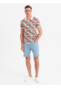 Ombre Clothing - Szorty męskie z gumką w pasie i efektem sprania – jasnoniebieskie V1 OM-SRDS-0192 - XXL. Okazja: na co dzień. Kolor: niebieski. Materiał: bawełna, materiał, skóra, elastan, denim. Sezon: lato. Styl: elegancki, casual #10