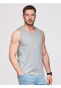 Ombre Clothing - Bawełniana męska koszulka tank top BASIC – szary melanż V2. Okazja: na co dzień. Kolor: szary. Materiał: bawełna. Długość rękawa: na ramiączkach. Wzór: melanż. Sezon: lato. Styl: wakacyjny, casual