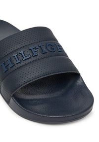 TOMMY HILFIGER - Tommy Hilfiger Klapki Pad Perf Pool Slide FM0FM05709 Granatowy. Kolor: niebieski. Materiał: skóra #3