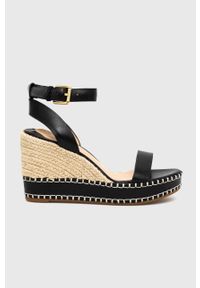 Lauren Ralph Lauren sandały skórzane Hilarie 802884124001 damskie kolor czarny na koturnie. Zapięcie: klamry. Kolor: czarny. Materiał: skóra. Wzór: gładki. Obcas: na koturnie #1
