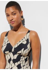 bonprix - Modelujący kostium kąpielowy średni stopień modelowania sylwetki, dekolt w serek. Kolor: czarny. Wzór: nadruk #3