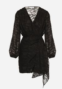 Born2be - Czarna Taliowana Sukienka z Tkaniny Plumeti Saloressa. Okazja: do pracy, na spotkanie biznesowe, na randkę. Typ kołnierza: dekolt w kształcie V. Kolor: czarny. Materiał: tkanina. Długość rękawa: długi rękaw. Wzór: aplikacja. Styl: klasyczny, biznesowy #7