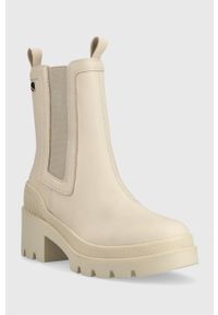 TOMMY HILFIGER - Tommy Hilfiger sztyblety Heeled Chelsey Boot Bio damskie kolor beżowy na płaskim obcasie. Nosek buta: okrągły. Kolor: beżowy. Obcas: na obcasie. Wysokość obcasa: niski #3