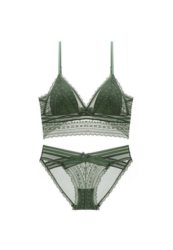Intica - Koronkowy komplet bielizny z regulowanymi ramiączkami Nadya. Kolor: zielony. Materiał: koronka. Wzór: koronka