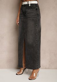Renee - Czarna Spódnica Jeansowa o Ołówkowym Kroju Zdobiona Rozcięciem Lisovira. Stan: podwyższony. Kolor: czarny. Materiał: jeans. Wzór: aplikacja. Styl: elegancki #5