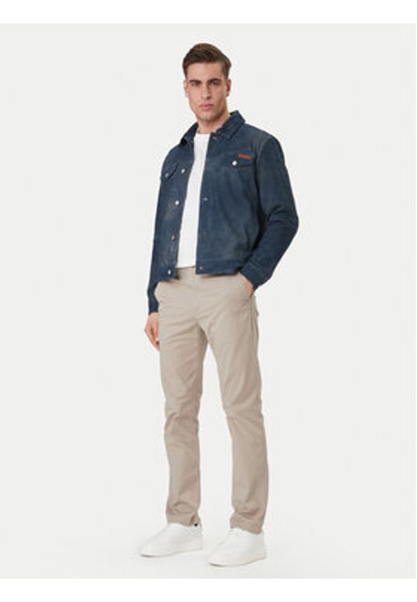 Calvin Klein Jeans Kurtka skórzana 90s LV04RF404G Granatowy Regular Fit. Kolor: niebieski. Materiał: skóra