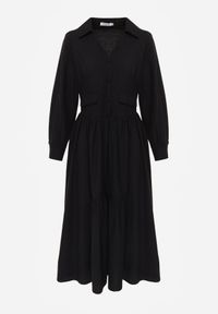 Born2be - Czarna Bawełniano-Wiskozowa Sukienka Koszulowa z Imitacją Kieszeni Biriala. Okazja: na co dzień. Kolor: czarny. Materiał: wiskoza, bawełna. Typ sukienki: koszulowe. Styl: casual, elegancki, klasyczny #8