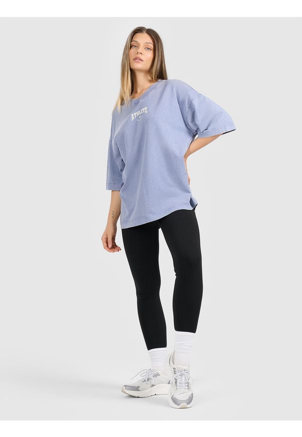 4f - 4F T-shirt oversize z nadrukiem damski - granatowy M. Okazja: na co dzień. Typ kołnierza: dekolt w serek. Kolor: niebieski. Materiał: dzianina, materiał. Długość rękawa: krótki rękaw. Długość: krótkie. Wzór: nadruk. Styl: casual, vintage, sportowy