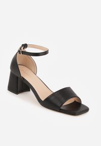 Renee - Czarne Eleganckie Sandały na Słupkowym Obcasie z Paskiem Wokół Kostki Aebella. Zapięcie: pasek. Kolor: czarny. Materiał: satyna. Obcas: na obcasie. Styl: elegancki. Wysokość obcasa: średni #5