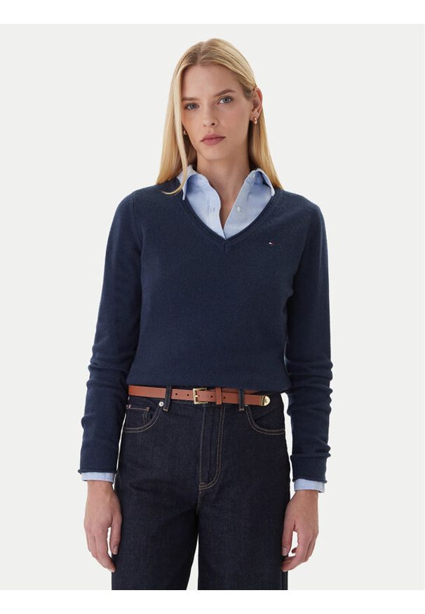 TOMMY HILFIGER - Tommy Hilfiger Sweter WW0WW43505 Granatowy Regular Fit. Kolor: niebieski. Materiał: wełna